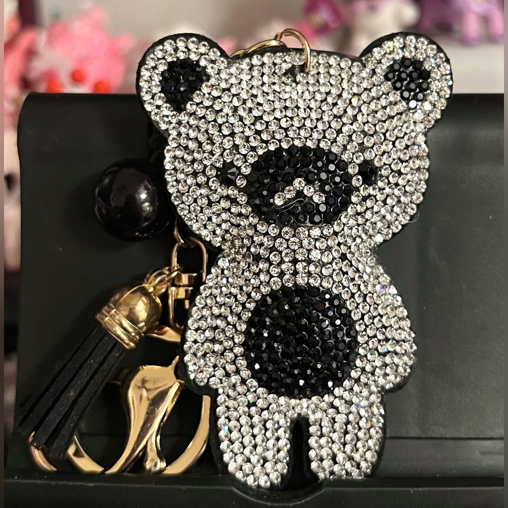 Rhinestone Black Bear Keychain Clip